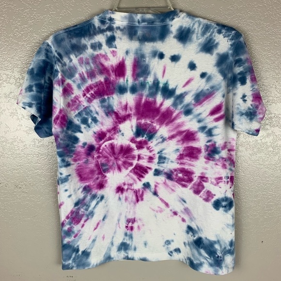 Handmade Tie Dye Tee Shirt Purple Blue & White - Picture 3 of 8